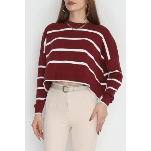 Çizgili Crop Triko Bordolatte - 3100.1577.