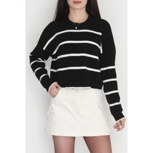 Çizgili Crop Triko Siyahlatte - 3100.1577.