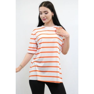 Çizgili Penye Tshirt Turuncu