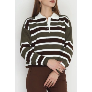 Çizgili Polo Yaka Triko Haki - 70870.1765.