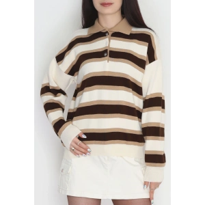 Çizgili Polo Yaka Triko Kahve - 70870.1765.