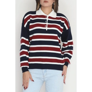 Çizgili Polo Yaka Triko Lacivert - 70870.1765.