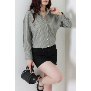 Çizgili Poplin Gömlek Haki - 7483.1437.