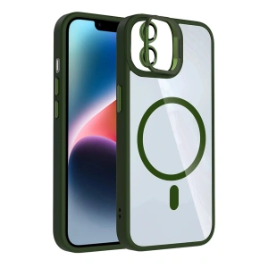 CPT05 Apple iPhone 11 Remim Lensli Magsafe Standlı Kapak - Koyu Yeşil