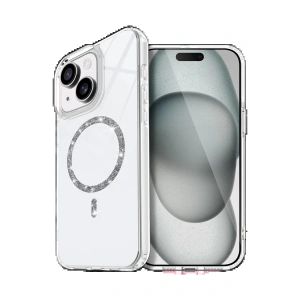 CPT05 Apple iPhone 15 Plus Live Diamond Magsafe Kapak - Şeffaf