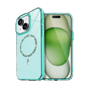 CPT05 Apple iPhone 15 Plus Live Diamond Magsafe Kapak - Yeşil