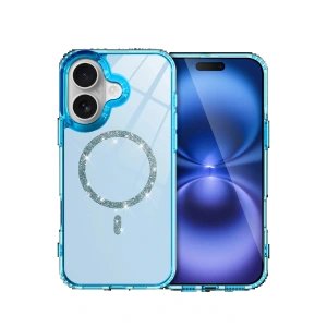 CPT05 Apple iPhone 16 Plus Live Diamond Magsafe Kapak - Mavi