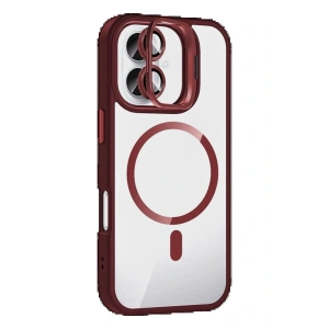 CPT05 Apple iPhone 16 Plus Remim Lensli Magsafe Standlı Kapak - Bordo