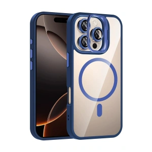 CPT05 Apple iPhone 16 Pro Remim Lensli Magsafe Standlı Kapak - Lacivert