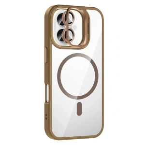 CPT05 Apple iPhone 16 Remim Lensli Magsafe Standlı Kapak - Kahverengi