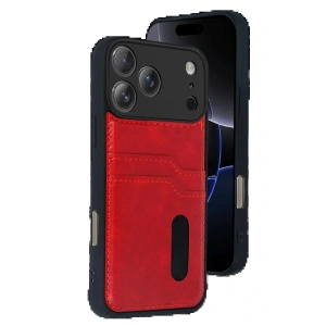 CPT05 Apple iPhone 17 Pro Sara Kartvizitli Deri Kılıf - Kırmızı