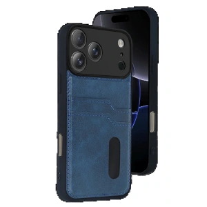 CPT05 Apple iPhone 17 Pro Sara Kartvizitli Deri Kılıf - Lacivert