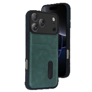 CPT05 Apple iPhone 17 Pro Sara Kartvizitli Deri Kılıf - Yeşil