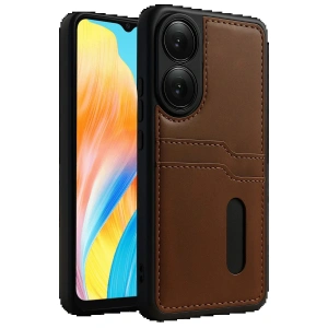 CPT05 Oppo A38 Sara Kartvizitli Deri Kılıf - Taba