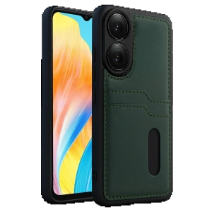 CPT05 Oppo A38 Sara Kartvizitli Deri Kılıf - Yeşil