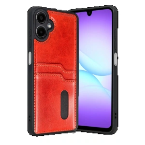 CPT05 Samsung Galaxy A07 4G Sara Kartvizitli Deri Kılıf - Kırmızı