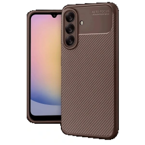 CPT05 Samsung Galaxy A56 Kılıf Auto Focus Karbon Kapak - Kahverengi