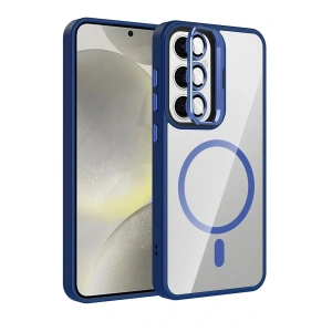 CPT05 Samsung Galaxy S24 FE Remim Lensli Magsafe Standlı Kapak - Lacivert