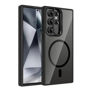 CPT05 Samsung Galaxy S24 Ultra Remim Lensli Magsafe Standlı Kapak - Siyah