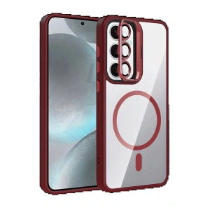 CPT05 Samsung Galaxy S25 Remim Lensli Magsafe Standlı Kapak - Bordo