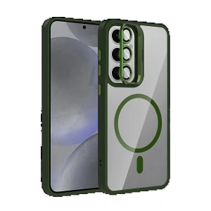 CPT05 Samsung Galaxy S25 Remim Lensli Magsafe Standlı Kapak - Koyu Yeşil
