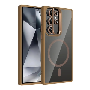 CPT05 Samsung Galaxy S25 Ultra Remim Lensli Magsafe Standlı Kapak - Kahverengi