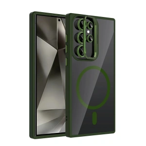CPT05 Samsung Galaxy S25 Ultra Remim Lensli Magsafe Standlı Kapak - Koyu Yeşil