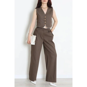 Crop Yelek Pantolon Takım Kahve - 7565.1437.