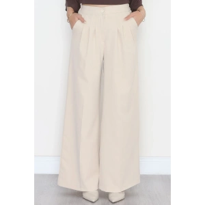 Dabıl Kumaş Beli Lastikli Palazzo Pantolon Bej - 51063.1991.