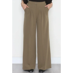 Dabıl Kumaş Beli Lastikli Palazzo Pantolon Haki - 51063.1991.
