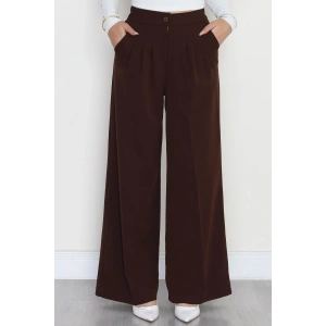 Dabıl Kumaş Beli Lastikli Palazzo Pantolon Kahve - 51063.1991.