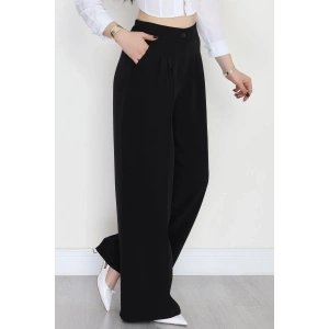 Dabıl Kumaş Beli Lastikli Palazzo Pantolon Siyah - 51063.1991.