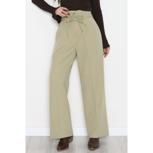 Dabıl Kumaş İp Bağlamalı Palazzo Pantolon Çağla - 51111.1991.