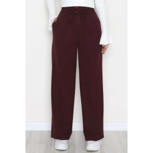 Dabıl Kumaş İp Bağlamalı Palazzo Pantolon Mürdüm - 51111.1991.