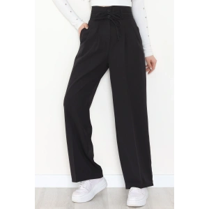 Dabıl Kumaş İp Bağlamalı Palazzo Pantolon Siyah - 51111.1991.