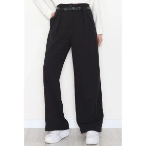 Dabıl Kumaş Kemerli Çift Düğme Pileli Palazzo Pantolon Siyah - 2084.1991.
