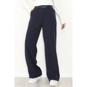 Dabıl Kumaş Kemerli Palazzo Pantolon Lacivert - 2085.1991.
