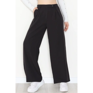 Dabıl Kumaş Önden Pileli Palazzo Pantolon Siyah - 2081.1991.