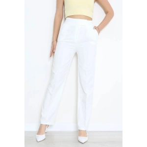 Dabıl Kumaş Pileli Cırtlı Pantolon Beyaz - 71502.1920.