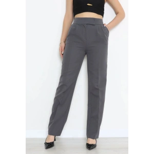Dabıl Kumaş Pileli Cırtlı Pantolon Füme - 71502.1920.