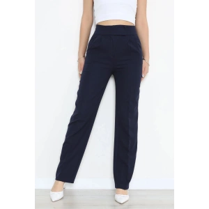 Dabıl Kumaş Pileli Cırtlı Pantolon Lacivert - 71502.1920.