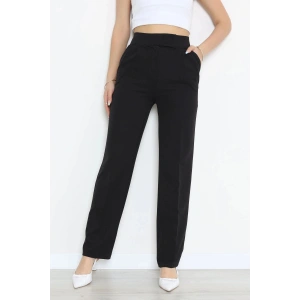 Dabıl Kumaş Pileli Cırtlı Pantolon Siyah - 71502.1920.
