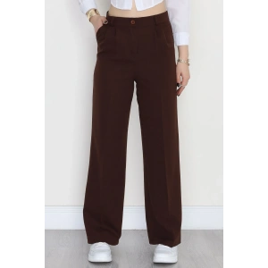 Dabıl Kumaş Pileli Palazzo Pantolon Kahve - 51062.1991.