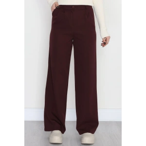 Dabıl Kumaş Pileli Palazzo Pantolon Mürdüm - 51062.1991.