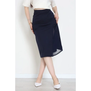 Dabıl Kumaş Tül Yırtmaçlı Etek Lacivert - 51260.1991.