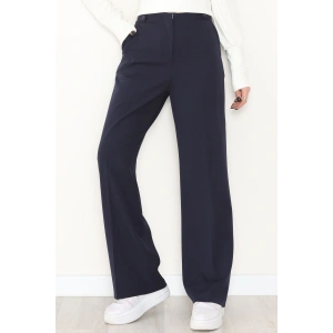 Dabıl Kumaş Yan Düğmeli Palazzo Pantolon Lacivert - 2086.1991.