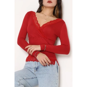 Dantel V Yaka Viskon Body Bordo - 5507.599.