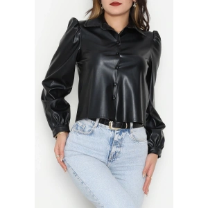 Deri Düğmeli Gömlek Siyah - 51076.1779.