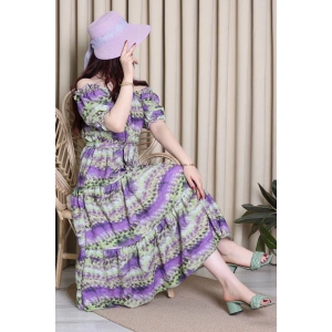 Desenli Madonna Yaka Elbise Mor - 6123.483.