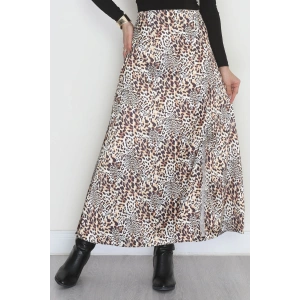 Desenli Yırtmaçlı Saten Etek Leopar - 4315.1595.